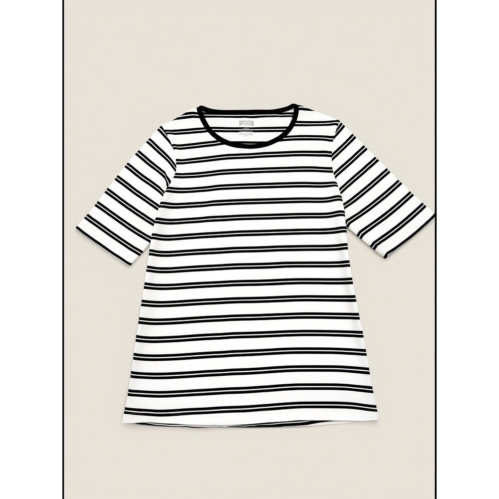 Duluth Trading Womens Black White Striped 100% Cotton Crew Neck T-Shirt Size M